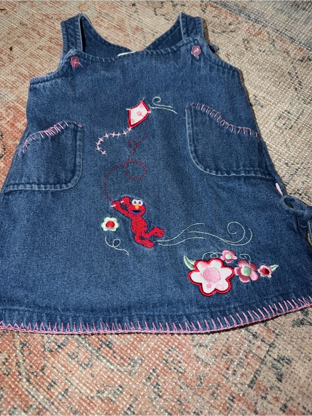 Vintage Y2k Elmo Denim Dress Overalls Girls Size 18 Months 2003 Sesame Workshop